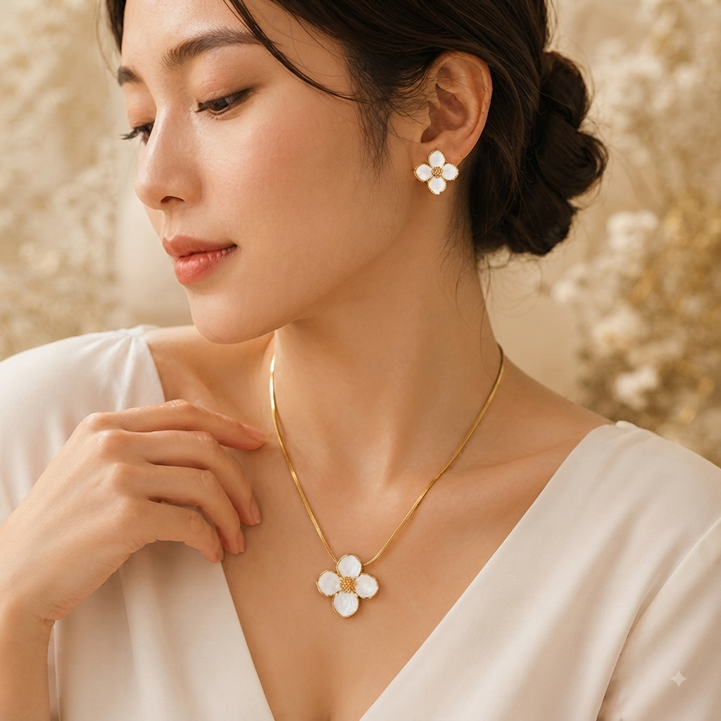 Conjunto Flor Dorada – Collar y Aretes - TrendyLane
