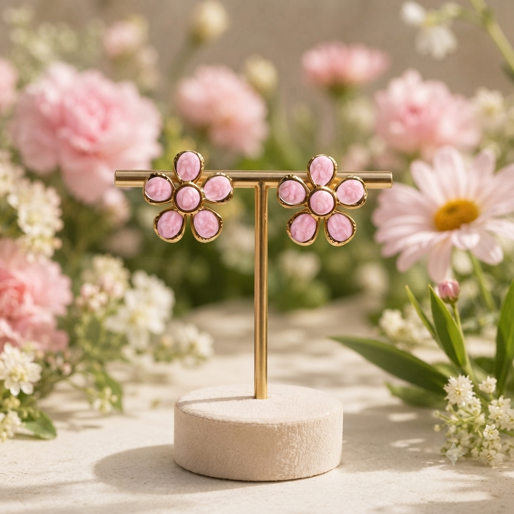 Aretes Flor Rosa Dorada – Dulzura y Elegancia - TrendyLane