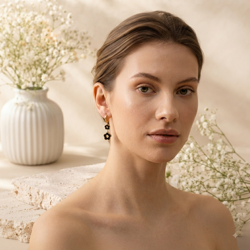 Aretes Flor Negra Dorada – Estilo Sofisticado - TrendyLane