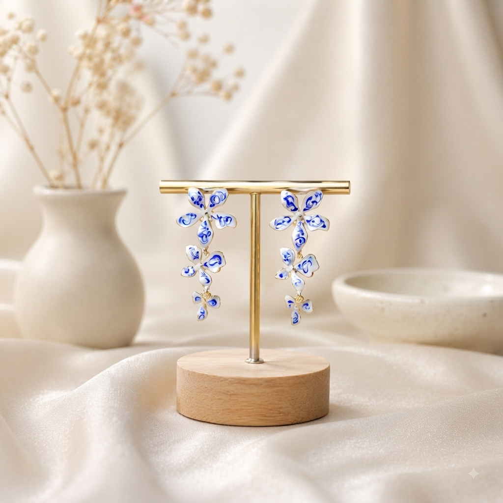 Aretes Porcelana Azul – Elegancia Artesanal - TrendyLane