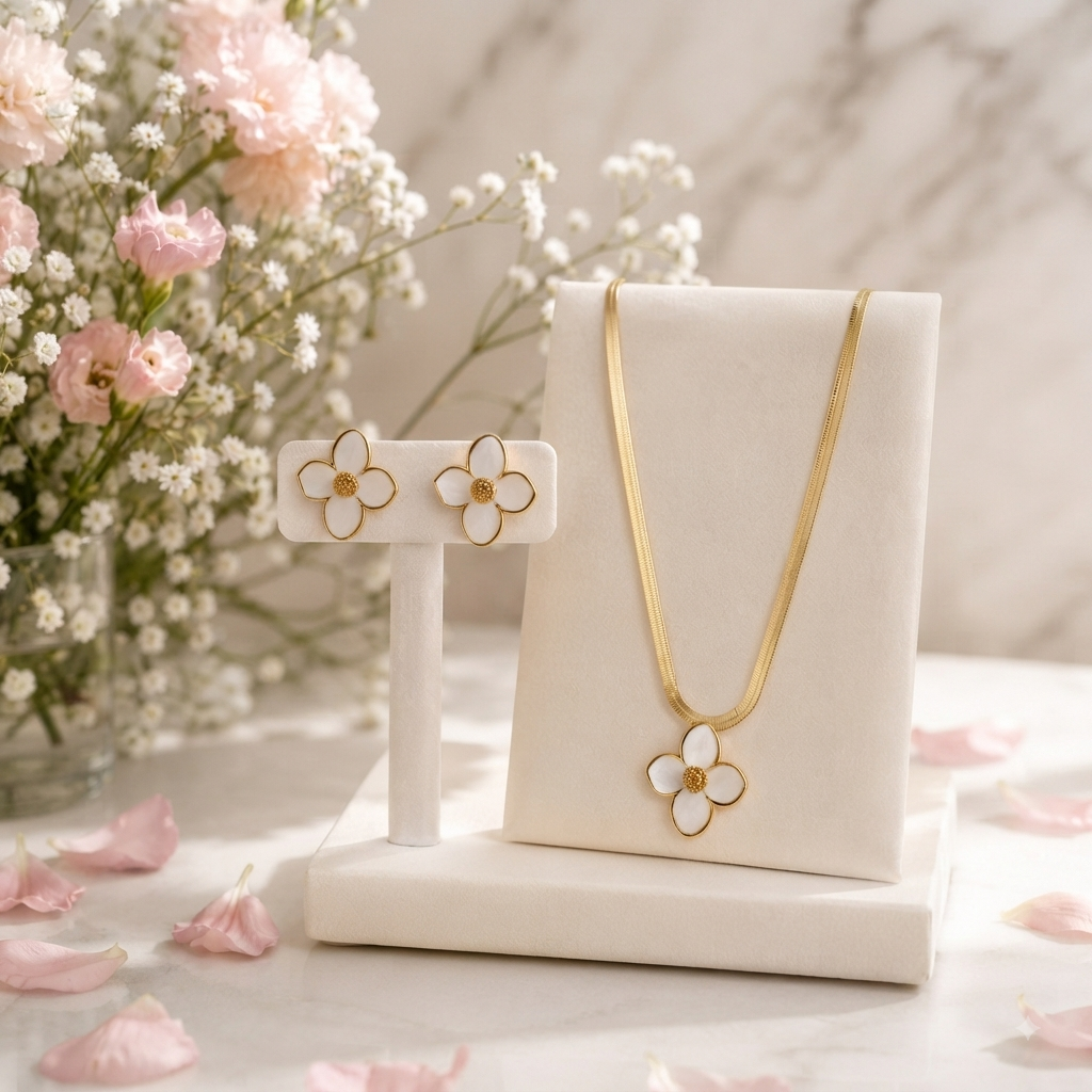 Conjunto Flor Dorada – Collar y Aretes - TrendyLane