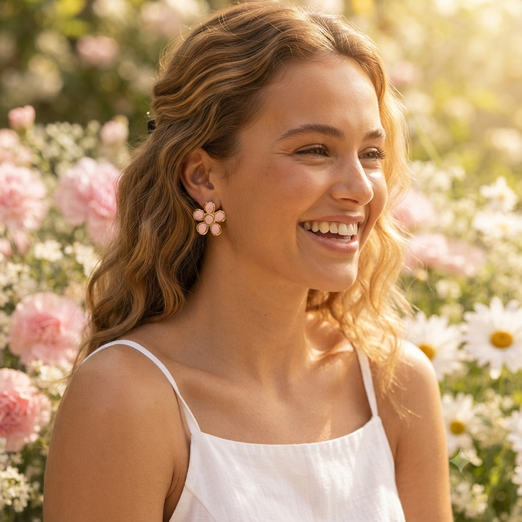 Aretes Flor Rosa Dorada – Dulzura y Elegancia - TrendyLane