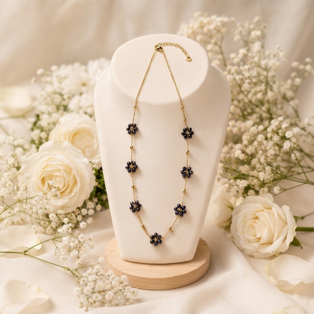 Collar Flores Doradas – Elegancia Nocturna - TrendyLane