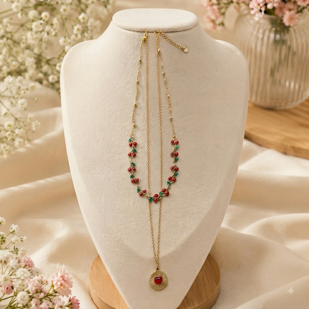Collar Doble Corazón y Rosas - TrendyLane