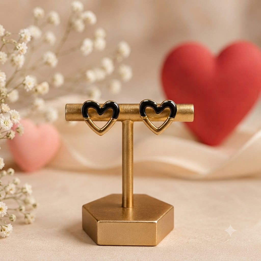 Aretes Corazón Negro Dorado – Amor con Estilo