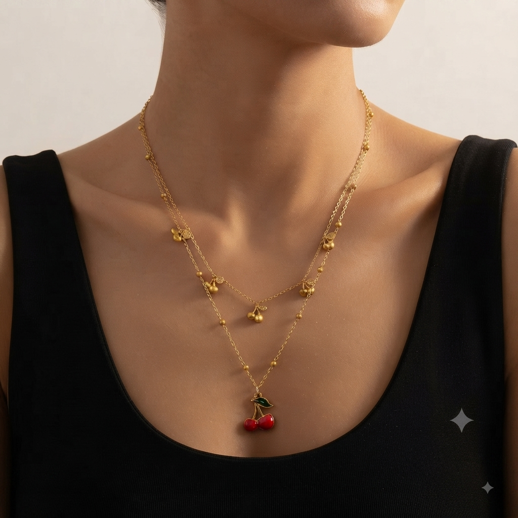 Collar Cereza Dorada – Dulce Encanto