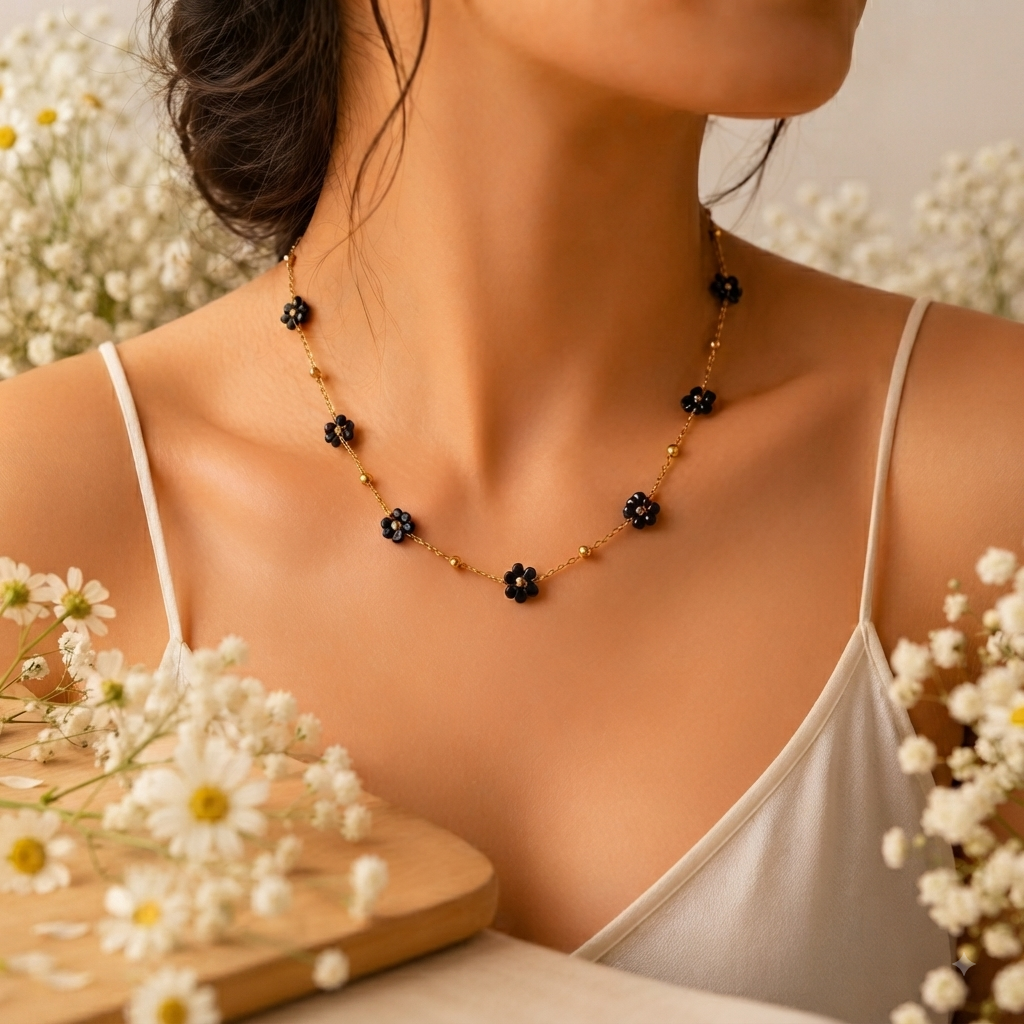 Collar Flores Doradas – Elegancia Nocturna - TrendyLane